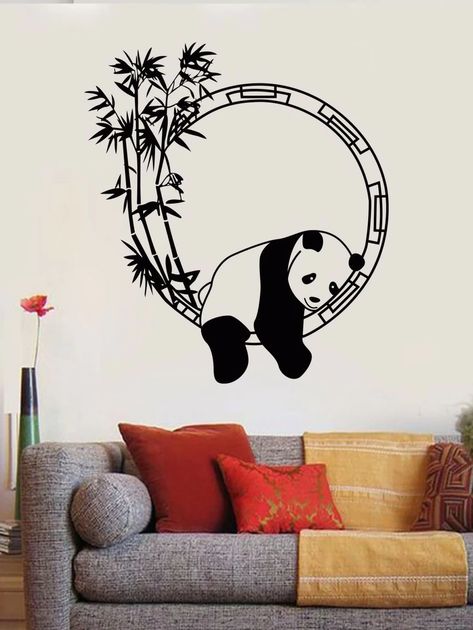 Cartoon Panda Pattern Wall Sticker | SHEIN USA Wall Drawing Bedroom Art Ideas, Panda Wall Painting, Wall Drawing Ideas Creativity, Wall Drawing Bedroom, Room Wall Drawing, Wall Drawing Ideas, Cartoon Wall Painting, Simple Wall Paintings, Home Wall Painting