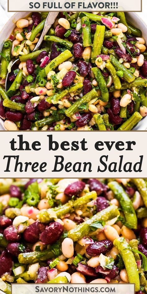 Refrigerator Salads, 3 Bean Salad Recipe, Healthy Bean Salad, Arizona Backyard Ideas, Bean Salad Recipes Healthy, Three Bean Salad Recipe, Bean Salad Dressing, 3 Bean Salad, Green Bean Salad Recipes