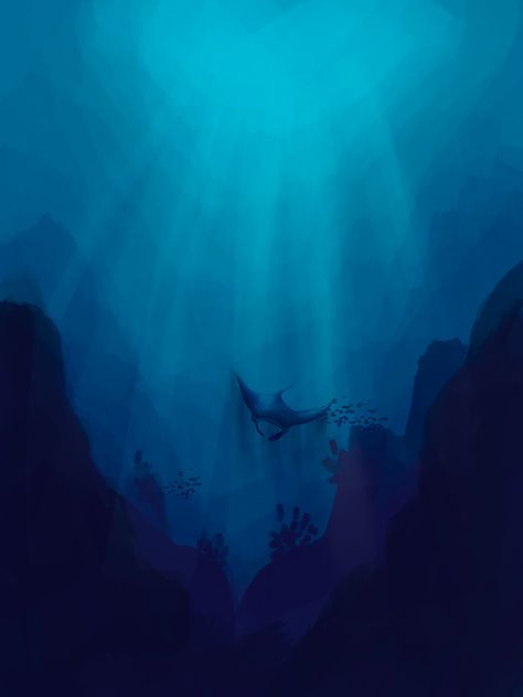 Underwater Art Background, Underwater Sea Drawing, Jellyfish Underwater Drawing, Deep Sea Painting Underwater, Underwater Ocean Drawing, Digital Art Underwater, Underwater Background Art, Under Water Scene Drawing, Deep Ocean Illustration