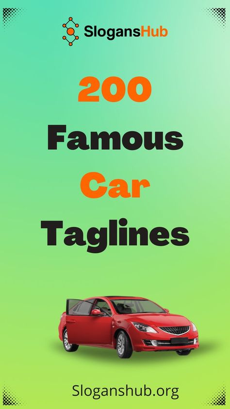 Car manufacturers have used many catchy car slogans to attract more customers and to build a brand. They also used car slogans to distinguish themselves from other brands. We have collected a huge list of car slogans & motto’s that were used by the famous brands around the world to advertise their automobiles in the marketplace. You will enjoy reading them. Share them with your friends #slogans #sloganshub #famouscartaglines Travel Slogans, Famous Car, Sales Quotes, Advertising Slogans, Build A Brand, Car Salesman, Catchy Slogans, Car Frames, Automobile Companies