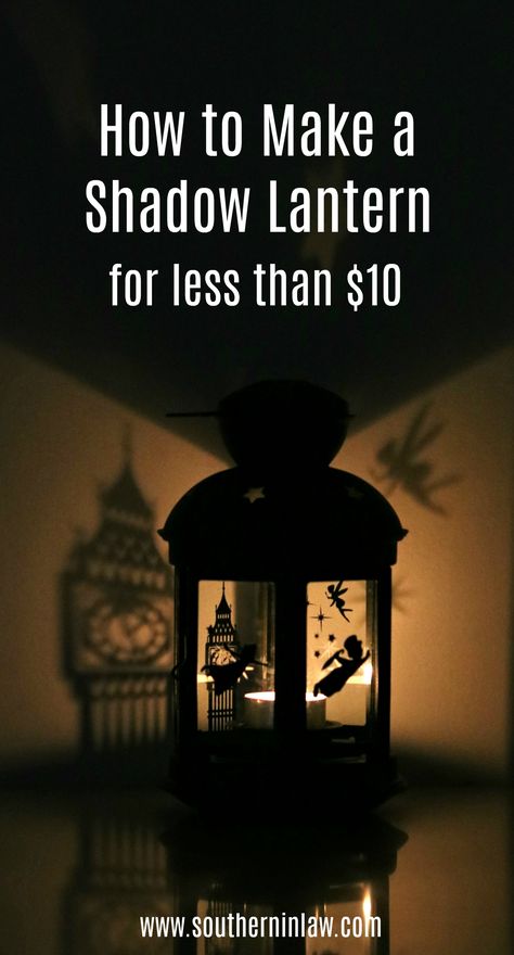 How to make a DIY Shadow Lantern on a Budget | Learn how to turn an IKEA Rotera Lantern into a DIY Disney Peter Pan Shadow Lantern with this easy tutorial. A perfect weekend craft project you can make in under an hour for less than $10. Customise your lantern for a birthday present, handmade Christmas gift idea, custom home decor piece or whatever you fancy. Made with the Cricut Maker and adhesive vinyl. Diy Lantern, Shadow Lantern, Peter Pan Shadow, Frozen Poster, Lantern Diy, Peter Pan Nursery, Deco Disney, Disney Christmas Decorations, Disney Room Decor