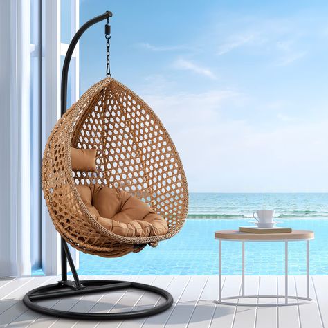 PRICES MAY VARY. 【Hammock Chair With Stand Included】Ergonomic design of egg chair with stand designed for one person. The egg shape of hanging chair makes the middle spacious, so you won‘t feel crowded. This unique swinging chair is the perfect addition to any indoor and outdoor space, such as the living room, hanging chair for bedroom, backyard patio, deck, garden or near the pool. 【Selected Materials】 The egg chair's seat skeleton is made of thickened metal tubing that has been painted to ensu Swing Chair For Bedroom, Egg Shaped Chair, Swing Chair With Stand, Egg Swing, Indoor Hammock Chair, Hanging Porch Swing, Porch Swing Chair, Hammock Chair Stand, Chair For Bedroom