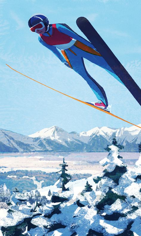 These illustrations for a NYT story on the Winter Olympics are terrific, especially the textures. Ski Jumping, Lillehammer, Tatsuro Kiuchi, Ski House Decor, Ski Jump, Female Police Officers, Sport Craft, Creative Stuff, Green Jumpsuit