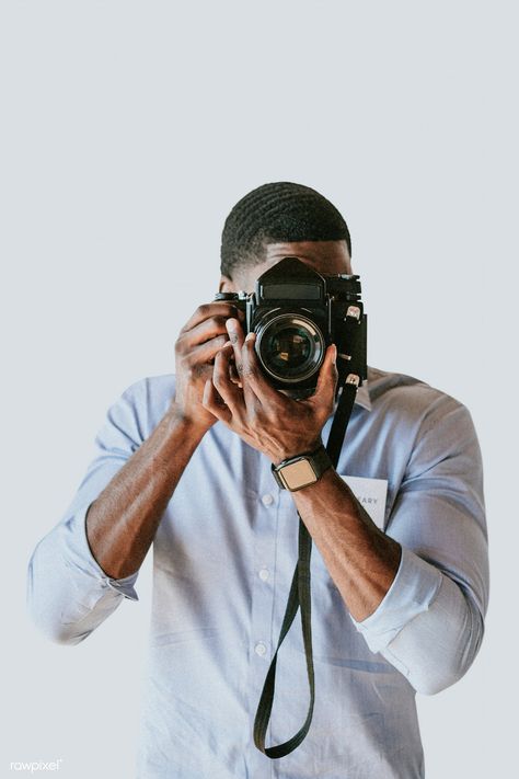 Black photographer capturing a picture with a retro film camera | premium image by rawpixel.com / Felix #picture #photography #inspiration #photo #art Person Taking Photo With Camera, Raw Portrait, Retro Film Camera, White Camera, Vintage Film Camera, Vintage Man, Retro Film, Photographer Camera, Picture Photography