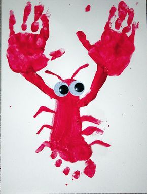 Hand and footprint lobster Footprint Art, Handprint Art, Hand Print Art, Lobster Art, Handprint Crafts, Daycare Crafts, Crafty Kids, Toddler Art, Childrens Crafts