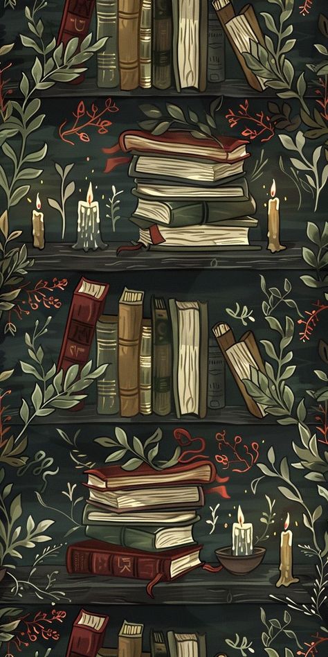 Vertical Monitor Wallpaper, Ipad Wallpaper Dark Academia, Witchy Bookstore, Book Screen Savers, Library Illustration Art, Herbology Wallpaper, Book Lover Aesthetic Wallpaper, Mushroom Iphone Wallpaper, Dark Academia Phone Wallpaper