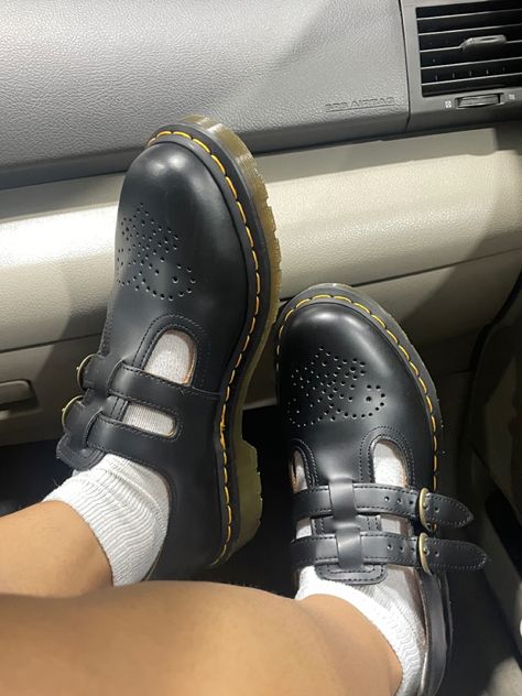 Black Mary Janes Doc Martens, Doc Marten Slip On, Dr Martens School Shoes, Women’s Doc Martens, Doc Martens Shoes Women, Mary Jane’s Doc Martens, Mary Jane School Shoes, Docs And Socks, Cute Mary Janes Outfit