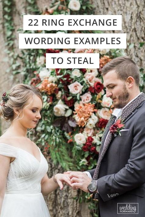 22 Ring Exchange Wording Examples To Steal ♥️ If you want your ring exchange wording to be special and in your own words. We have the best ring exchange wording examples here! #wedding #bride #weddingforward #ringexchangewording Ring Exchange Vows, Ring Exchange Wording, Wedding Ring Vows, Wedding Ring Exchange, Vow Examples, Wedding Ceremony Readings, Wedding Ceremony Script, Wedding Script, Ring Exchange