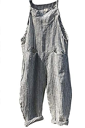 PRICES MAY VARY. 100% Cotton Imported Machine Wash 【MATERIAL】Made of cotton, cotton linen fabric, moisture-wicking, soft, lightweight, skin-friendly, comfortable to wear. 【FEATURE】Stripe Print / Grid Print overalls for women, sleeveless, adjusted straps, mid rise, chest bib with pockets and 2 waist pockets for keys, cards, phone and accessories, the loose-fit legs are easy to move, rolls the legs over the ankles for a sleek look. 【MATCH】Good choice to match with crop top, t-shirts, tees, sweater Overalls Casual, Jumpsuit Overalls, Casual Playsuit, Striped Linen Pants, Plaid Jumpsuit, Combi Short, Jumpsuit Casual, Loose Jumpsuit, Striped Bodysuit