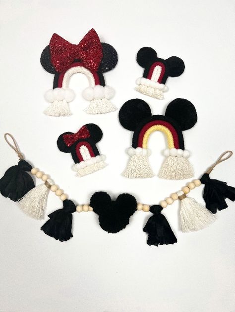 Decor -- Disney Mickey Mouse wood bead garland Nurseries, Macrame Disney, Baby Nurseries, Macrame Knot, Bead Garland, Macrame Wall Art, Wood Bead Garland, Beaded Garland, Kids' Room