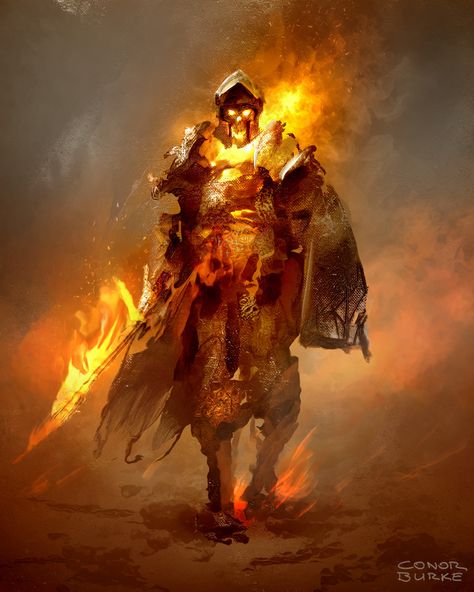 Flaming Skeleton Character Art, Fire Swordsman Art, Fire Warrior, Fire Demon, Art Showcase, Eternal Flame, Heroic Fantasy, 다크 판타지, Pahlawan Super