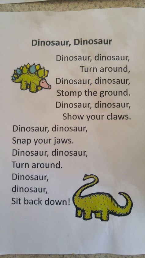 Dinosaur Poem, Ingles Kids, Dinosaur Activities Preschool, Dinosaurs Preschool, Classroom Songs, Songs For Toddlers, Dinosaur Activities, Finger Plays, Daycare Activities