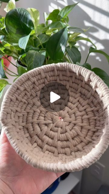 MaCREme | Fiber Artist | Macrame Tutorials on Instagram: "Finally finished this little coil basket! It’s my first one and definitely not my last! I look forward to seeing them get better and better! #coilbasket #basketmaking #basketweaving #basketweave #macramecord #diycrafts #diybasket #diyhomedecor #diyhandmade #giftideas" Coil Baskets Diy, Diy Macrame Basket Tutorial, Coiled Baskets Tutorial, Coil Basket Weaving, Coil Basket Diy, Macrame Basket Tutorial, Macrame Basket Diy, Coiled Rope Basket Diy, Handmade Baskets Weaving