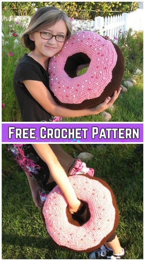 Crochet Giant Donut Pillow Free Crochet Pattern Giant Donut, Crochet Pillow Patterns Free, Donut Pillow, Beau Crochet, Crochet Mignon, Confection Au Crochet, Crochet Cushion Cover, Crochet Pillow Pattern, Crochet Pillows