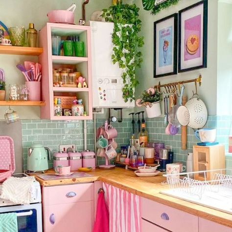 Girly Kitchen, Pastel Kitchen, Pastel Home Decor, Kitchen Stickers, Kitschy Kitchen, Pastel House, Apartment Decor Inspiration, Pink Kitchen, The Feels