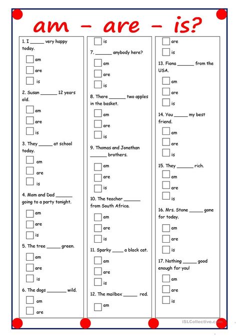 am - are - is Materi Bahasa Inggris, Grammar For Kids, English For Beginners, English Exercises, Teaching English Grammar, English Grammar Worksheets, English Worksheets For Kids, Kids English, English Verbs