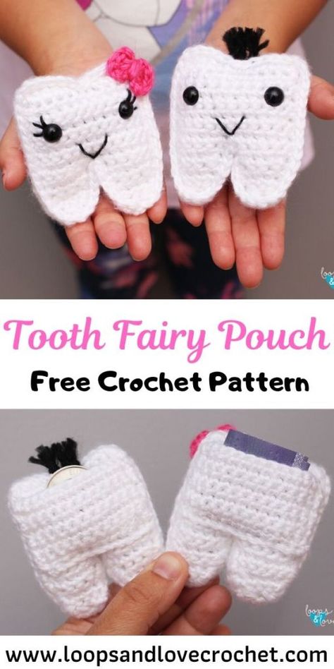 Amigurumi Patterns, Fairy Minecraft, Crochet Tooth Fairy, Crochet Tooth, Tooth Fairy Pillow Pattern, Bookmark Origami, Tooth Fairy Pouch, Fairy Crochet, Origami Dollar