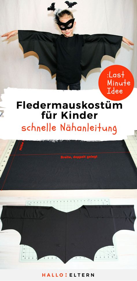 Super schnelle Nähanleitung: Dieses coole Fledermauskostüm für Kinder ist auch auf den letzten Drücker schnell gemacht #halloween #kostüm #kinder Kostum Halloween, Bat Costume, Diy Kostüm, Up Costumes, Fantasias Halloween, Dress Up Costumes, Halloween Kostüm, Halloween Disfraces, Holiday Diy