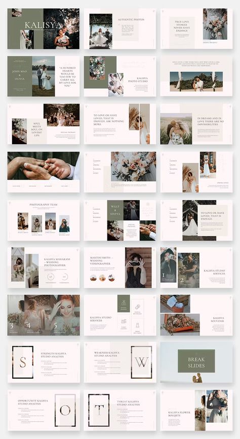 Wedding Photography PowerPoint Template. 40+ Unique Slides. Wedding Magazine Layout Design, Wedding Photo Template, Wedding Album Magazine, Wedding Powerpoint Template, Wedding Presentation Ideas, Wedding Photo Book Layout Design, Photography Template Design, Wedding Presentation Design, Wedding Photography Portfolio