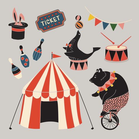 Cute Circus Illustration, Vintage Circus Aesthetic, Circus Art Illustration, Circus Animals Illustration, Circus Tent Illustration, Fair Illustration, Circus Drawing, Carnival Illustration, Circus Images