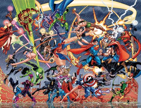 'Batman/Superman' Will "Lose" Showdown With 'Captain America 3' Marvel Vs Dc Comics, Avengers Vs Justice League, Jane Foster Thor, Dc Comics Vs Marvel, Marvel And Dc Crossover, Marvel And Dc Characters, Dc Comics Wallpaper, George Perez, Pahlawan Marvel