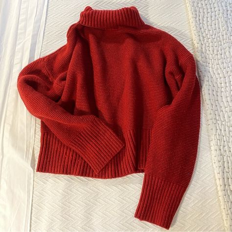 Red Turtleneck Sweater Red Sweater Turtleneck, Red Chunky Sweater, Red Turtleneck Aesthetic, Cute Red Sweater, Red Sweater Crochet, Red Knit Sweater Outfit, Red Sweater Aesthetic, Red Crochet Sweater, Red Turtleneck Outfit