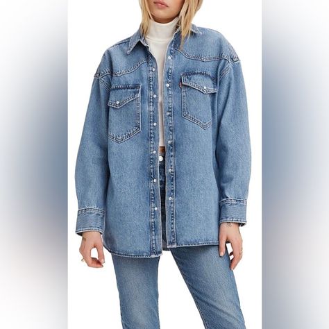 Nwt Levi’s Medium Wash Western Denim Long Sleeve Shirt Size Medium Denim Long Sleeve Shirt, Long Sleeve Denim Shirt, Denim Shirt, Long Sleeve Shirt, Levi's, Sleeve Shirt, Button Down Shirt, Outfit Ideas, Womens Tops