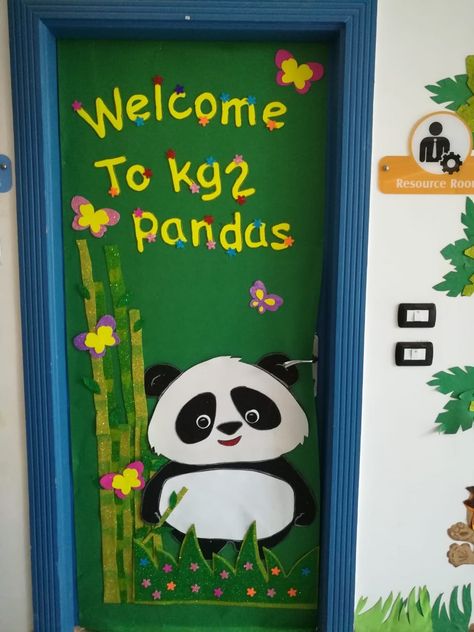 Panda Theme Classroom Decoration, Panda Door Decorations, Panda Door Decorations Classroom, Panda Decorations Classroom, Panda Classroom Decorations, Panda Theme Classroom, Panda Classroom Theme, Playgroup Class Decoration, Panda Classroom