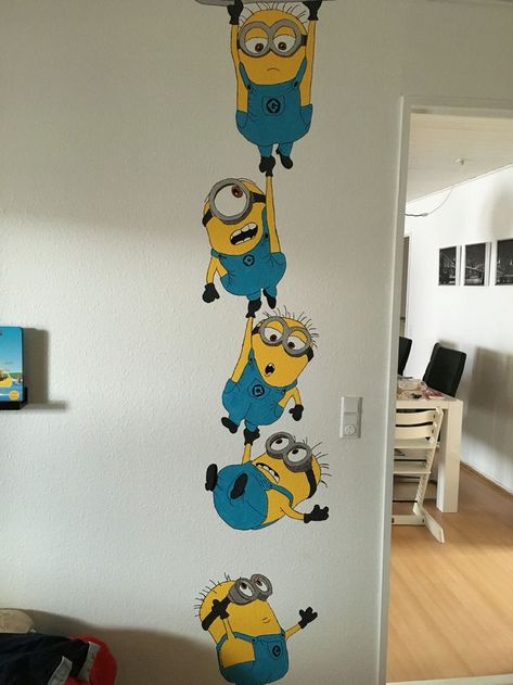 Minion Painting, Simple Wall Paintings, Deco Disney, Creative Wall Painting, Wall Art Diy Paint, Diy Wall Painting, Diy Wand, Room Wall Painting, Room Decor Diy