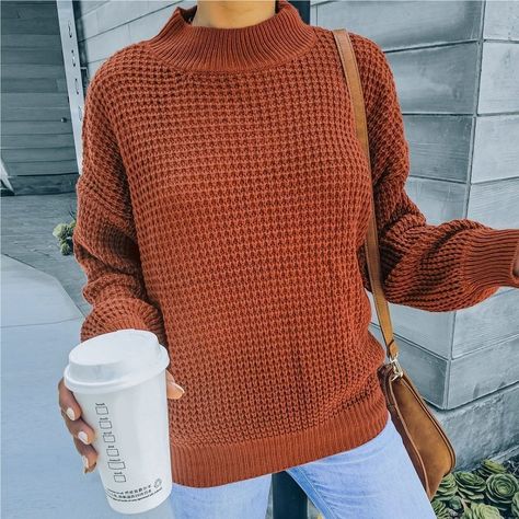 Estilo Hipster, Light Denim Jeans, Textured Knit Sweater, Color Caramelo, Women Sweaters Winter, Waffle Knit Sweater, Azul Real, Mode Casual, Long Sleeve Knit Sweaters