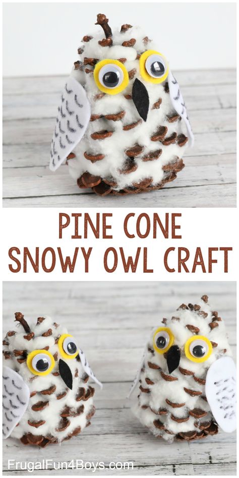 Turn a pine cone into an adorable snowy owl craft! This project is great for kids because the process is a lot of fun and the final product is so cute. Combine this owl craft with a book about snowy owls, and you’ve got a great science lesson for winter! Owls are definitely one of … Glue And Yarn Crafts, Pine Cone Snowy Owl Craft, Christmas Pine Cones Crafts, Winter Pipecleaner Crafts, Diy Pinecones For Christmas, Easy Class Crafts, Winter Pinecone Crafts For Kids, Pinecone Preschool Crafts, Holiday Crafts With Kids