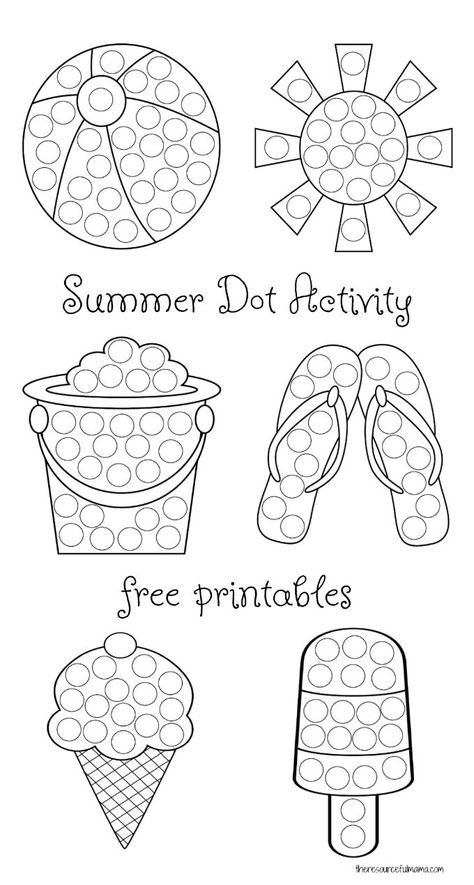 Keep kids busy this summer with these summer dot painting worksheets. These summer dot activity printables work great with do a dot markers and dot stickers. They help kids build fine motor and hand eye coordination. Fine Motor Summer Activities For Preschoolers, Summer Crafts For Toddlers Easy, Dot Marker Activities Free Printables, Water Play Activities For Toddlers, Beach Math Activities Preschool, Beach Toddler Crafts, Free Shapes Printables, September Kids Crafts, Elementary Crafts
