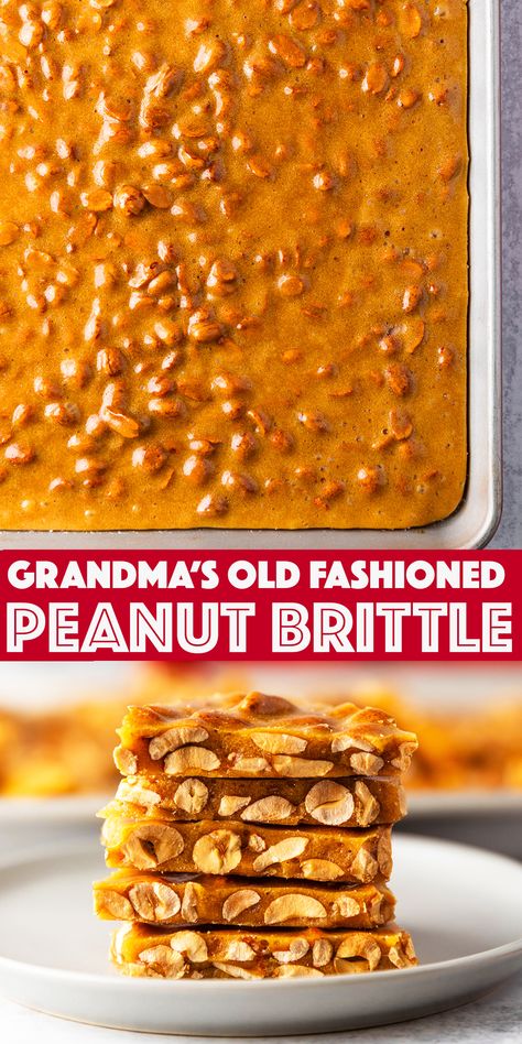 Essen, Coconut Brittle Recipe Easy, Old Fashioned Christmas Food, Sees Peanut Brittle Recipe Copycat, Old Fashion Peanut Brittle, Old Fashioned Peanut Brittle, Peanuts Recipes Snacks, How To Make Peanut Brittle, Viral Dessert Recipes