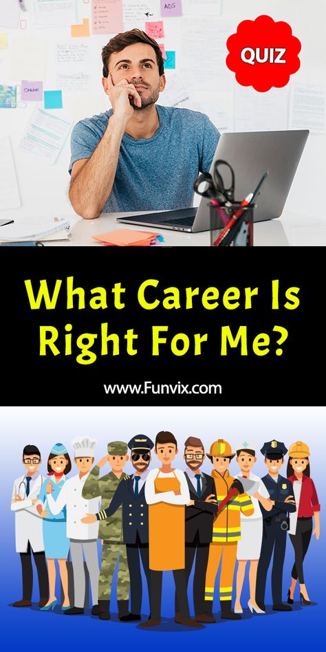Don't know what career is right for you? Take this personality test and at the end of the quiz you'll find out what profession suits you the best.  #quiz #career #careers #jobs #profession #jobquiz #careerquiz #funvix #job #personalityquiz #personalitytest List Of Professions Career, Career Interest Survey, Best Job For Me Quiz, Career Test Assessment, Careers In Fashion, Free Career Aptitude Test, Future Jobs Career, What Career Is Right For Me Quiz, What Job Should I Have Quiz