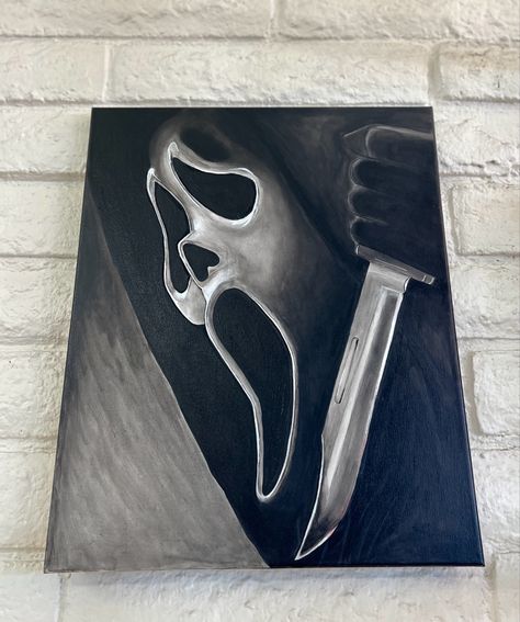 Painting, drawing, tattoo, scream Ghost Face Acrylic Painting, Horror Characters Painting, Jason Voorhees Painting, Horror Acrylic Painting, Scream Canvas Painting, Horror Character Art, Horror Painting Ideas, Ghostface Painting, Scream Drawing