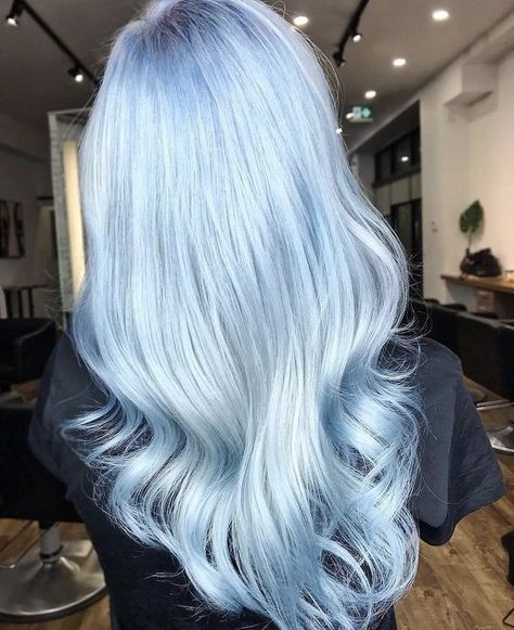 Icy Blue Hair Color, Frost Blue Hair, Icy Silver Blue Hair, Edgy Hairdos, Platinum Blue Hair, Periwinkle Blue Hair, Silvery Blue Hair, Powder Blue Hair, Blue Blonde Hair