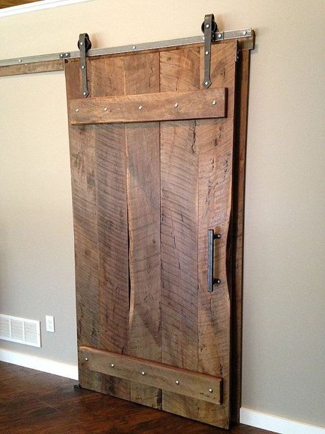 149.50 USD **Door not included, hardware and track only-raw steel** ARROW style sliding barn door hardware. These are made from AMERICAN hot-rolled steel and are ready to hang, or you can paint it to Barn Door In House, Reclaimed Doors, Barn Door Designs, Barn Door Kit, Rolling Barn Door, Rustic Doors, Diy Barn Door, Doors And Hardware, Sliding Barn Door Hardware