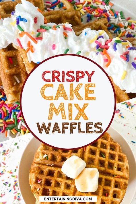 Cake Batter Waffles, Waffle Bowl Recipe, Cake Mix Waffles, Birthday Party Brunch, Waffle Mix Recipes, Crispy Waffles, Gluten Free Cake Mixes, Betty Crocker Cake Mix, Recipes Using Cake Mix