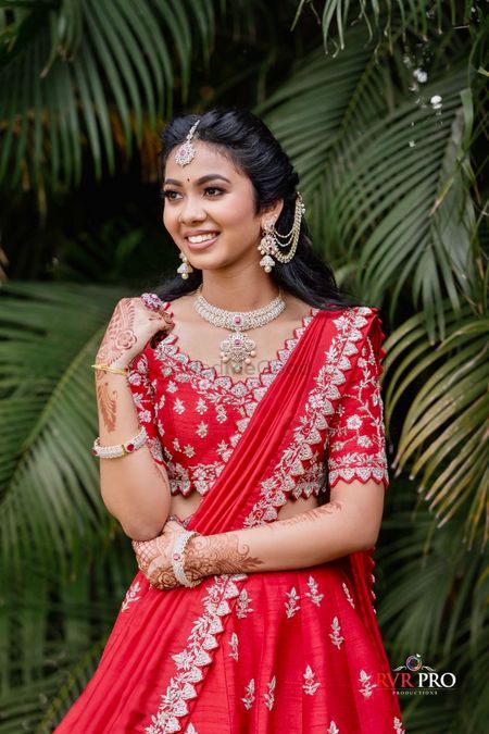 Photo From Engagement Look's - By Make-up by Afsha Rangila Girly Engagement Photos, Engagement Half Saree, Saree For Engagement Brides, Reception Lehengas, Lehenga Reception, Saree For Engagement, Lehenga For Bride, Engagement Looks, Hairstyle Indian