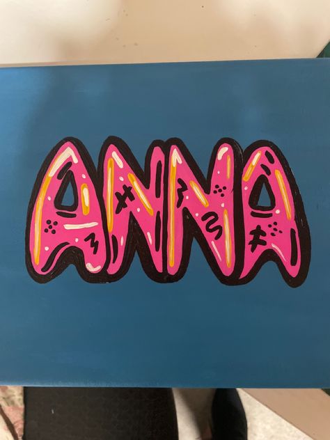 Tela, Bubble Letters Painting, Bubble Letter Painting, Cute Name Painting Ideas, Canvas With Letters, Bubble Letters Designs Art, Canvas Name Painting Ideas, Name Canvas Painting Diy, Name Painting Ideas