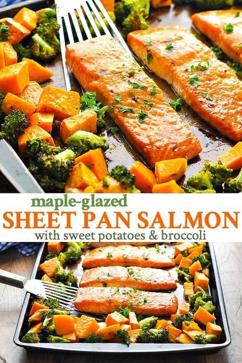 Baked Salmon Healthy, Salmon Healthy Dinner, Dinner Recipes Salmon, Meals Salmon, Sweet Potatoes And Broccoli, Salmon Recipes Baked, Salmon Healthy, Potatoes And Broccoli, Sheet Pan Meals