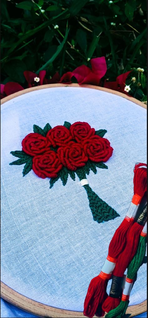 Bullion rose embroidery💐 Bullion Embroidery Pattern, Bullion Note Embroidery Design, Bullion Roses Embroidery Design, Chain Stitch Embroidery Design Ideas, Bullion Roses Embroidery, Embroidery Rose Pattern, Bullion Rose, Embroidery Quotes, Quotes Embroidery