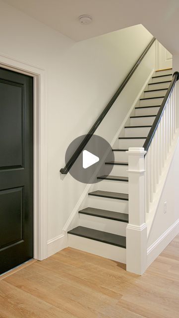 Stefana Silber on Instagram: "I have a detailed tutorial on my blog with the exact paint and the logistics around painting stairs. Comment BAS113 and I’ll send you the link! #paintedstairs #stairpainting #paintedstaircase #floorpainting #rustoleum #rustoleumfloorpaint #basementremodel #basementstairs" Below The Stairs Decor, Modern Open Staircase Ideas, Painting Your Stairs, Painting Ideas For Stairway Walls, How To Redo Basement Stairs, Dark Grey Stairs Painted, Paint Steps Indoors, Painted Concrete Stairs Indoor, Paint Ideas For Stairway Walls