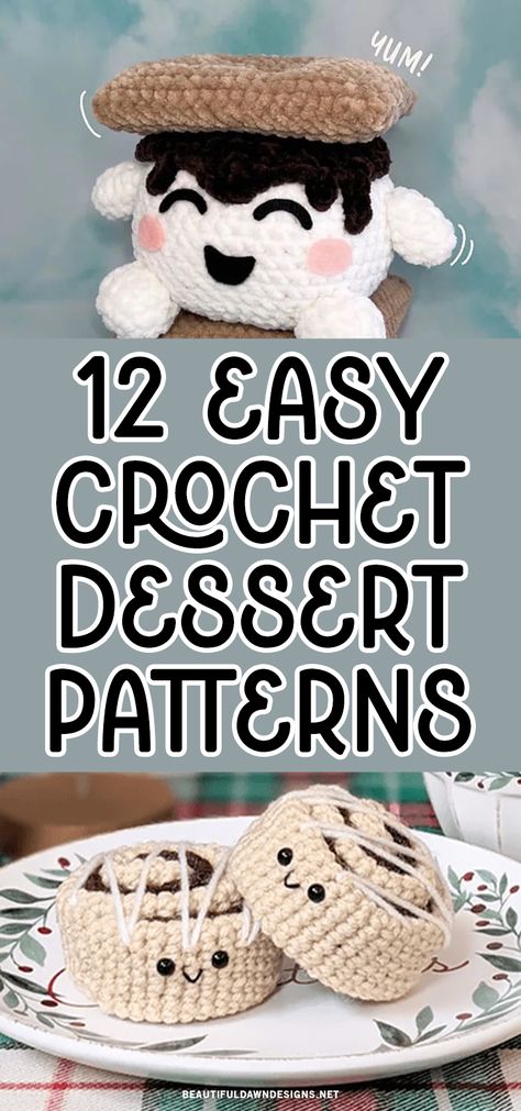 Sweeten up your crafting with these easy and fun crochet dessert patterns. From crochet smores plushies to donuts, you can make a variety of delicious desserts. Amigurumi Patterns, Amigurumi Cookies Free Pattern, S’more Crochet Pattern, Crochet Hot Dog Pattern Free, Crochet Smores Pattern, Crochet Desserts Free Pattern, Crochet Baked Goods, Smores Crochet Pattern, Crochet Food Ornaments