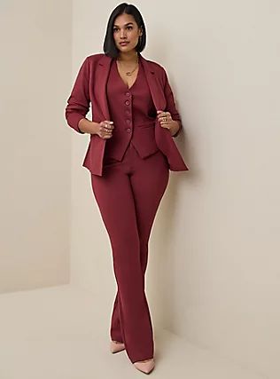 Trouser Slim Boot Studio Luxe Ponte Mid-Rise Pant, NEW MAROON Vest And Pants Set, Plus Size Business Attire, Plus Size Professional, Plus Size Business, Vest And Pants, Professional Outfits Women, Plus Size Work, Woman Suit Fashion, Bootcut Pants