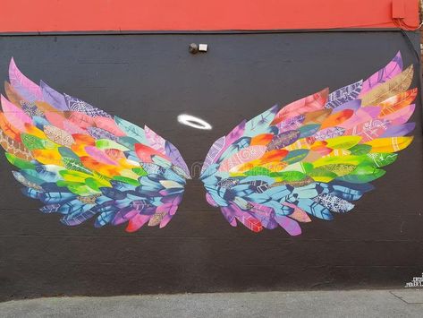 Wings on the wall. Artistic painting of colourful angel wings on a wall in Irela , #Sponsored, #Artistic, #painting, #Wings, #wall, #wings #ad Angel Wings Painting, Angel Wings Art, Selfie Wall, Wings Wallpaper, Artistic Painting, Wing Wall, Angel Wings Wall, School Murals, Wall Painting Decor