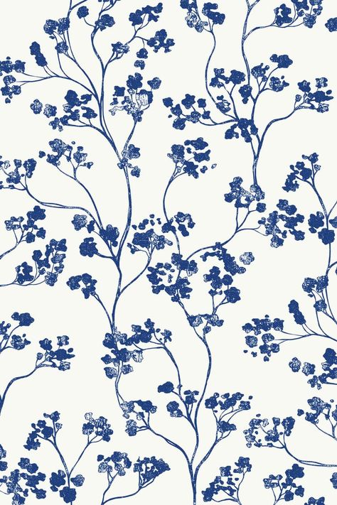 Kew Floral Wallpaper in Baltic Navy, a botanical design Navy Blue Rooms, Blue And White Wallpaper, Blue Floral Wallpaper, Navy Blue Art, Light Navy Blue, Cute Blue Wallpaper, Navy Blue Print, Feature Wallpaper, Light Blue Aesthetic