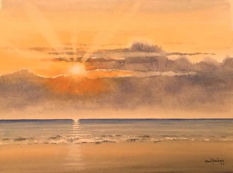 Watercolour Beach Sunset, Sunset Watercolour Painting, Watercolor Ocean Sunset, Watercolor Sunset Beach, Watercolour Sunrise, Sunset Beach Watercolor, Sunrise Watercolor Painting, Watercolor Beach Sunset, Beach Sunset Watercolor