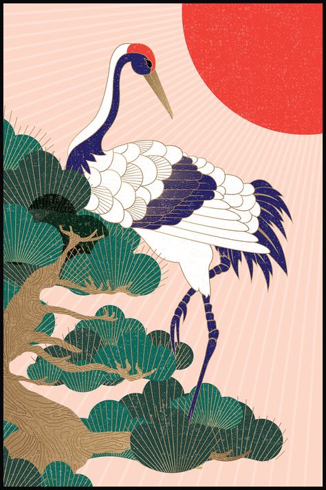 Japanese Ancient Art, Modern Chinese Art, Japanese Modern Art, Common Crane, Japanese Art Modern, Japan Store, Art Asiatique, Japanese Artwork, 카드 디자인