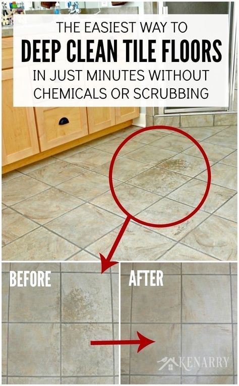 Wow! I love this easy idea for how to clean tile floors quickly and easily. Who knew you could get ceramic tiles deeply clean without chemicals or scrubbing on your hands and knees? Scrubbing Floors By Hand, Best Floor Cleaner For Tile And Grout, Wash Floors Cleaning Tips, Deep Clean Floors Tile, Deep Clean Linoleum Floors, How To Clean Grout On Tile Floors Easy, Cleaning Tile Floors With Vinegar, Mopping Tile Floors Solution, Mop Tile Floor Best Way To